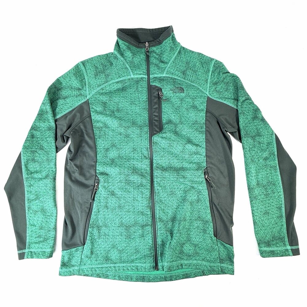 The North Face TNF Mens Large Green Colorblock Geometric Full Zip Fleece Jacket